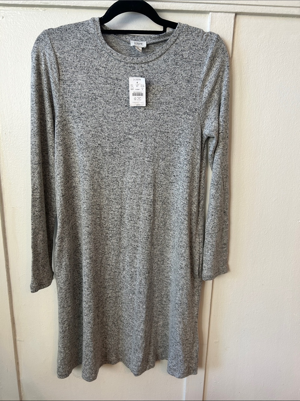 NWT J. Crew Heather Gray Long Sleeve Knit Shift Dress With Pockets Womens Small